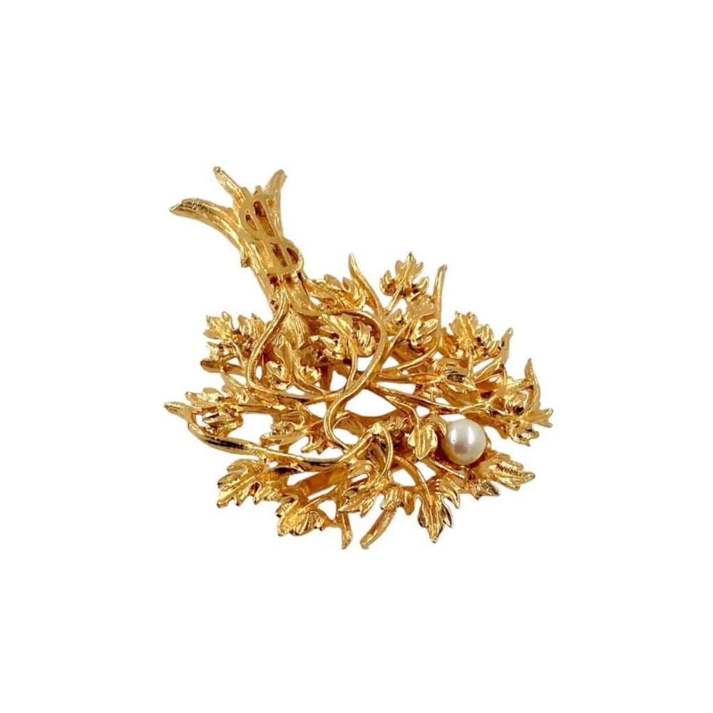 1950s Gold Plated Money Tree 3D Brooch Pin, Natural Pearl, Dollar Sign, Vintage - Picture 8 of 12